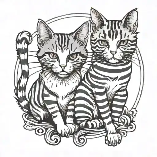 2 cats, one grey short haired, other long haired striped tattoo design idea