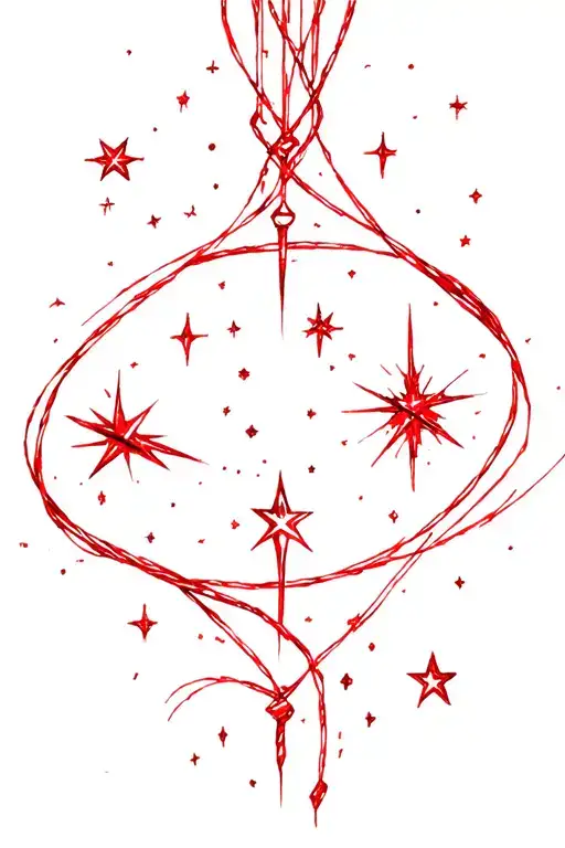 Red strings of fate with meteors stars tattoo design idea
