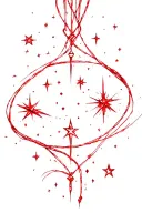 Red strings of fate with meteors stars tattoo design idea