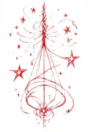 Red strings of fate with meteors stars tattoo design idea