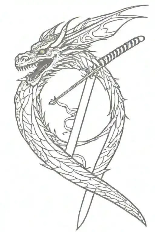 dragon wrapped around a katana sword tattoo design idea