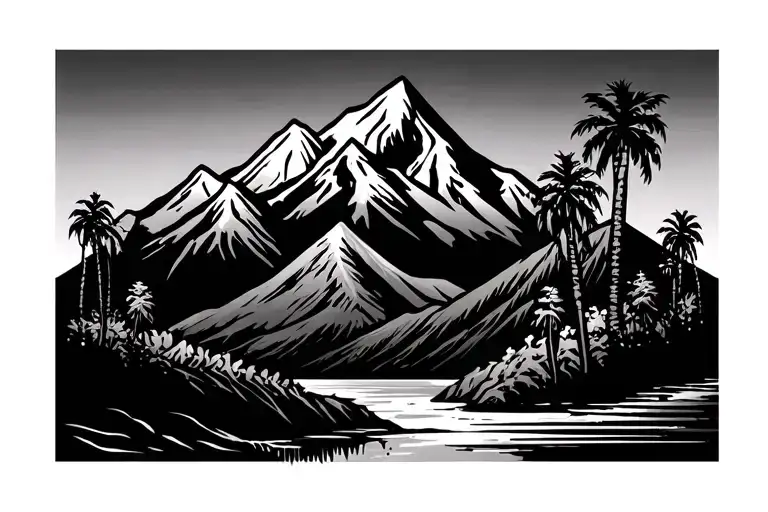 coors light mountains and palm trees tattoo design idea
