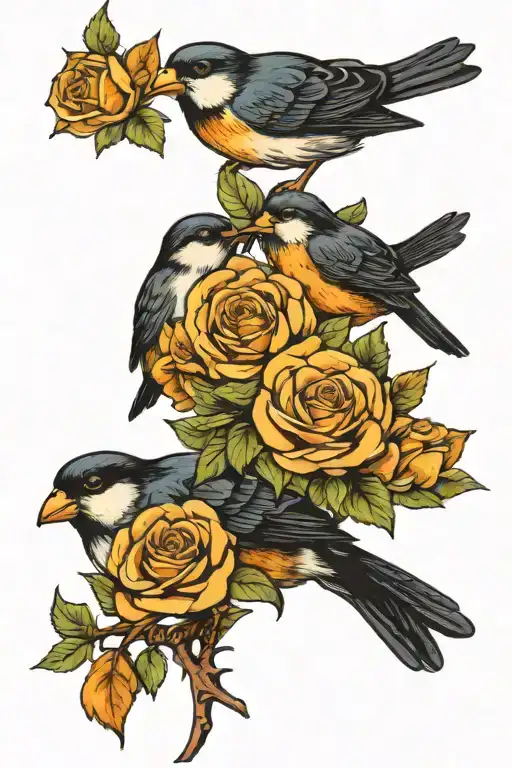 Birds to represent a family of 4 that included 4 birthdays in roman numerals tattoo design idea