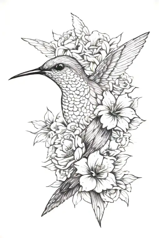 humming bird on top of Frida Khalo portrait with flowers in her hair tattoo design idea