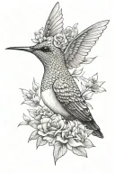 humming bird on top of Frida Khalo portrait with flowers in her hair tattoo design idea