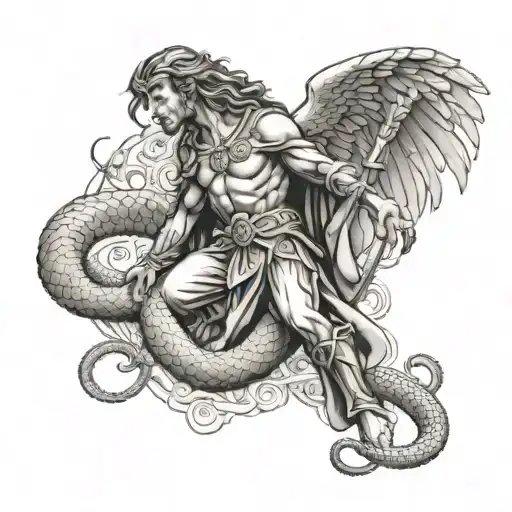 ST MICHEAL AND SNAKE WRAPPED AROUND IT tattoo design idea
