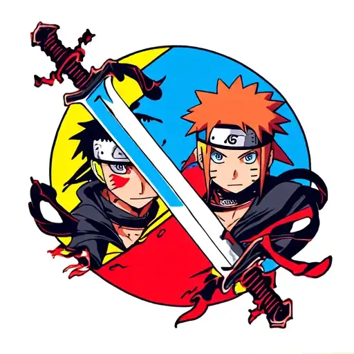 Naruto tatoo with gaara and naruto as two sides of the same sword tattoo design idea