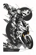 Combine elements of Ironman triathlons, BMW e30, and Ayrton Senna into a dynamic and futuristic tattoo design tattoo design idea