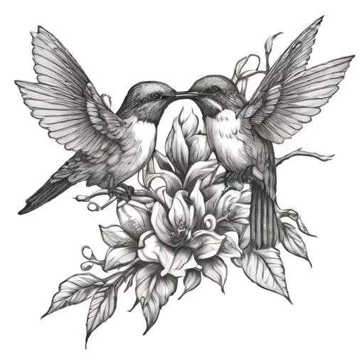 wrapped branches with two humming birds tattoo design idea