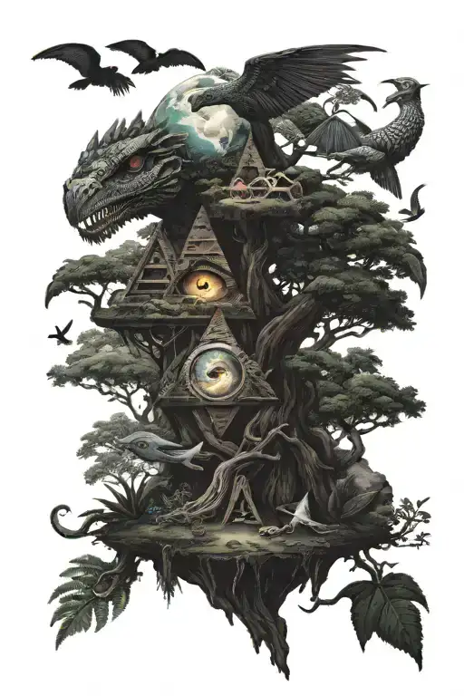 eyeball,pyramid,dragon coil,rose,big tree of life,waterfall,moon,whale,nasty,crow, snakes,earth,mushrooms,marijuana leaf tattoo design idea