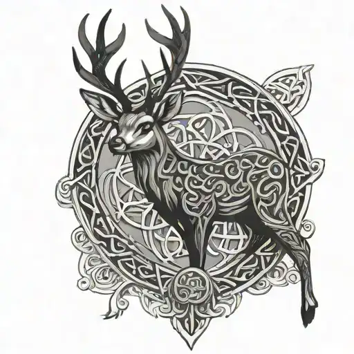 deer made of celtic pattern and influenced by disney atlantis light pattern like in the cristal heart rock pattern tattoo design idea