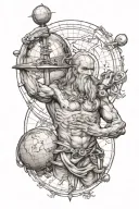 atlas holding world mixed with davinci style tattoo sketch tattoo design idea