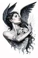 sexy angels demons fighting neck tattoo tattoo design idea