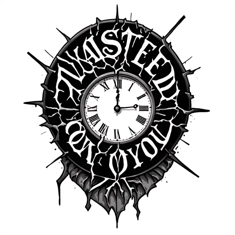 "Wasted on you" broken clock inside tattoo design idea
