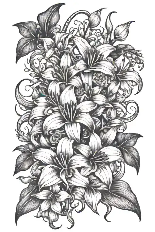 Spine tattoo with planets and belladonna lilies, calla lilies, poppys, gladiolus, aster, morning glories, daffodils,  tattoo design idea