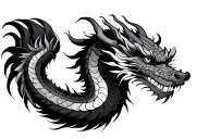 single head traditional Japanese dragon without wings black and grey full length design tattoo design idea