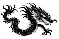 single head traditional Japanese dragon without wings black and grey full length design tattoo design idea