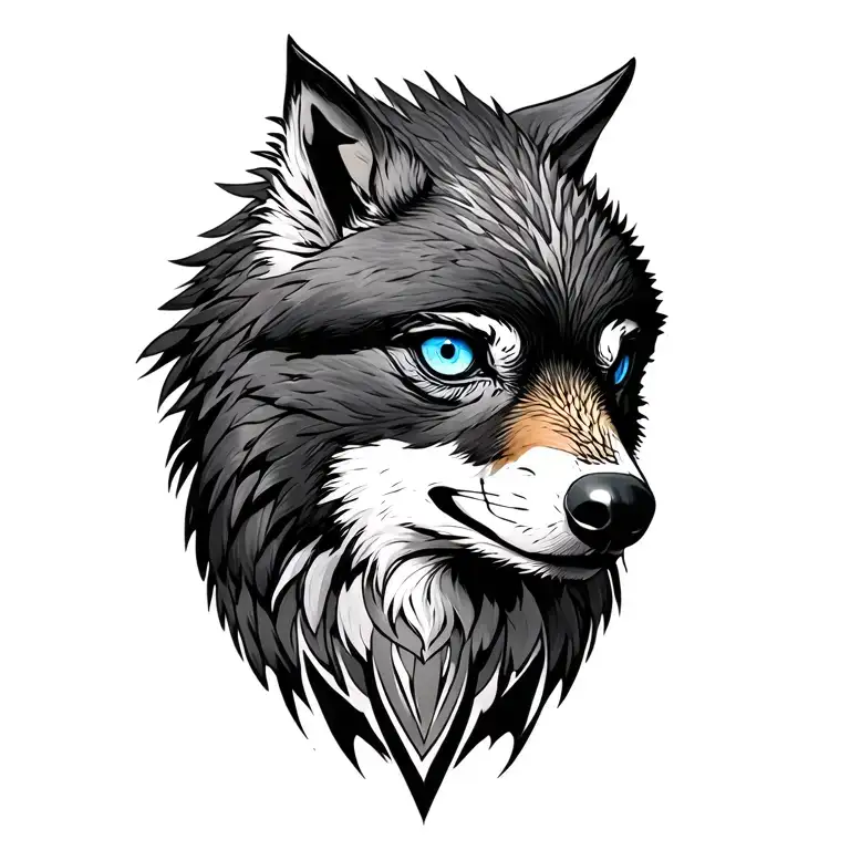 hawk and a wolf, blue eyes tattoo design idea