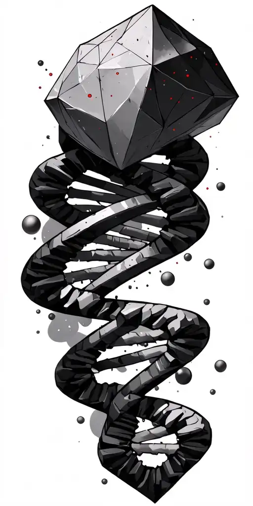 thin geometric chemical dna,with small red color points, discreet asteroid on the top and diamond shape structure  tattoo design idea