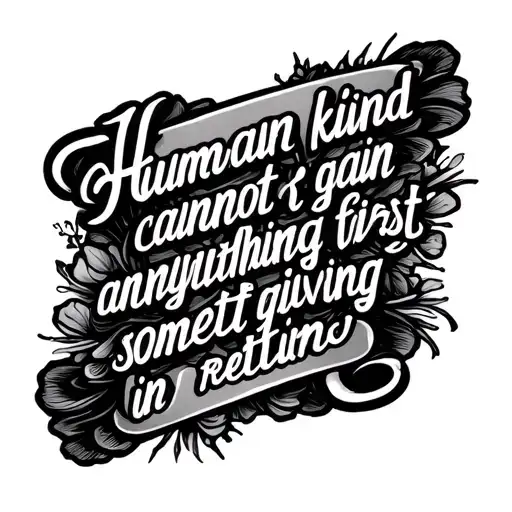 Tattoo saying: Human kind cannot gain anything without first giving something in return. To obtain, something of equal v tattoo design idea