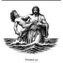 "Protect us" saint Christopher carrying the Christ child across rough water tattoo design idea