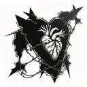 anatomical heart wrapped with barbed wire wrapped tattoo design idea