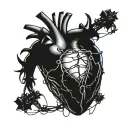 anatomical heart wrapped with barbed wire wrapped tattoo design idea