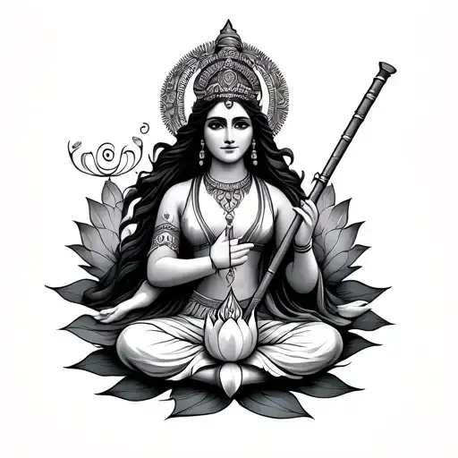 gemini zodiac sign with trishul and flute and a lotus tattoo design idea