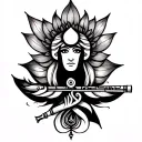 gemini zodiac sign with trishul and flute and a lotus tattoo design idea
