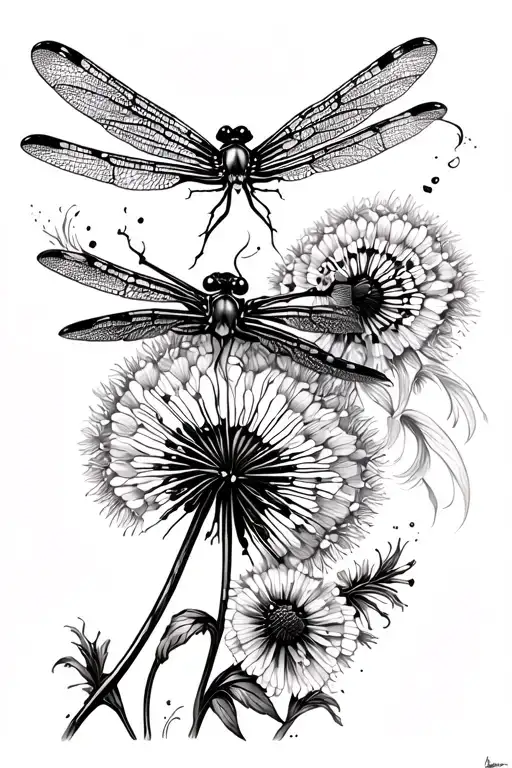 Dragonfly Dandelion blowing away tattoo design idea