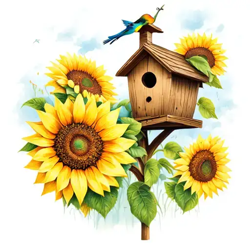 sunflower and birdhouse memorial tattoo tattoo design idea