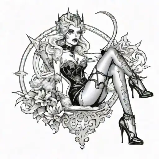 femdom snow queen with stockings corset heels whip clear simmetric face tattoo design idea