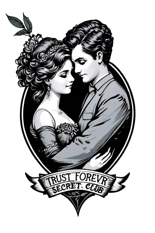 family husband wife trust forever secret club logo tattoo design idea