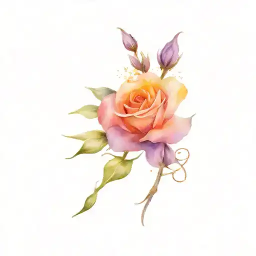 lavender flower and a rose with Gemini sign intertwined tattoo design idea