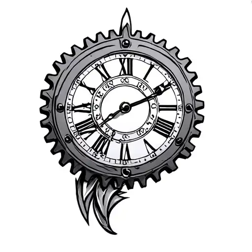 Time piece with spur gear tattoo design idea