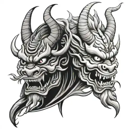 Japanese Dragon And Oni Mask tattoo design idea