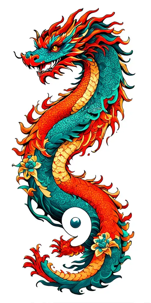 dragon wrapped yin yang symbol tattoo design idea