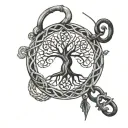 Incorporate a symbolic representation of family unity, such as a tree of life or a Celtic knot, intertwined with handcuffs to represent your occupation as a Correctional Officer. tattoo design idea