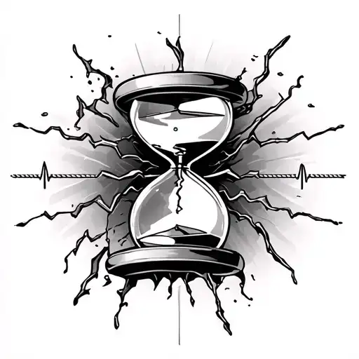 Main Motif: A cracked hourglass tilted slightly, stretched across the upper chest.EKG Line: Flowing out from the hourg tattoo design idea