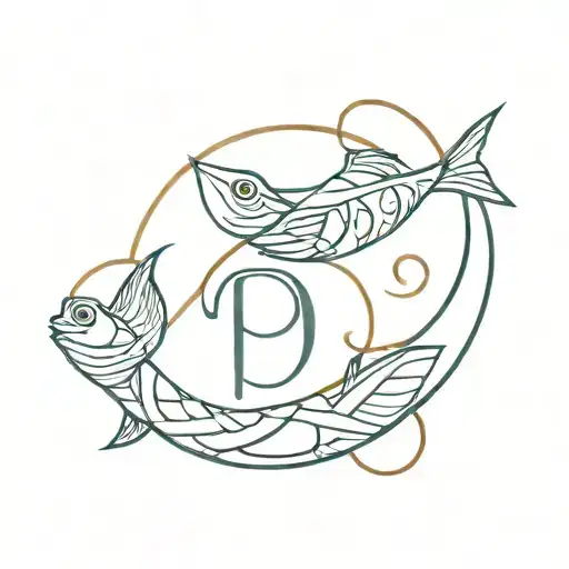 A minimalist tattoo of the initials 'AJAY' intertwined with a fish symbolizing Pisces tattoo design idea