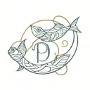 A minimalist tattoo of the initials 'AJAY' intertwined with a fish symbolizing Pisces tattoo design idea