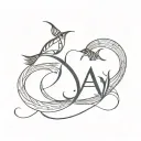 A minimalist tattoo of the initials 'AJAY' intertwined with a fish symbolizing Pisces tattoo design idea