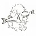 A minimalist tattoo of the initials 'AJAY' intertwined with a fish symbolizing Pisces tattoo design idea