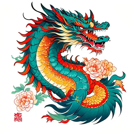 japanese samurai, temple, floral dragon piece tattoo design idea