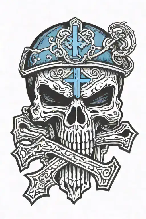 punisher helmet  in blue and black adorned with a cross and written peacemaker Matthew 5:9 tattoo design idea