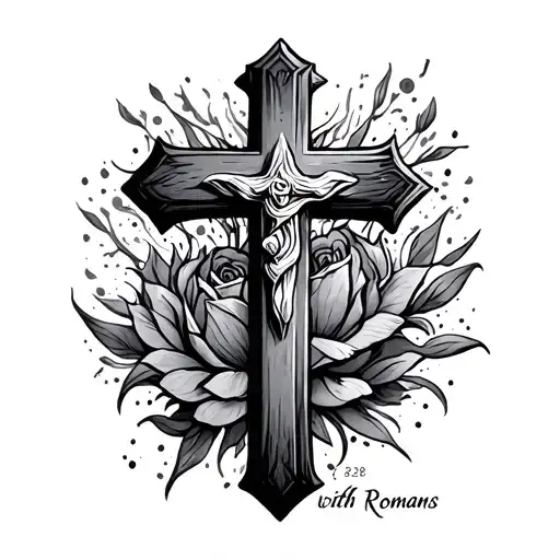 cross with romans 8:28  tattoo design idea