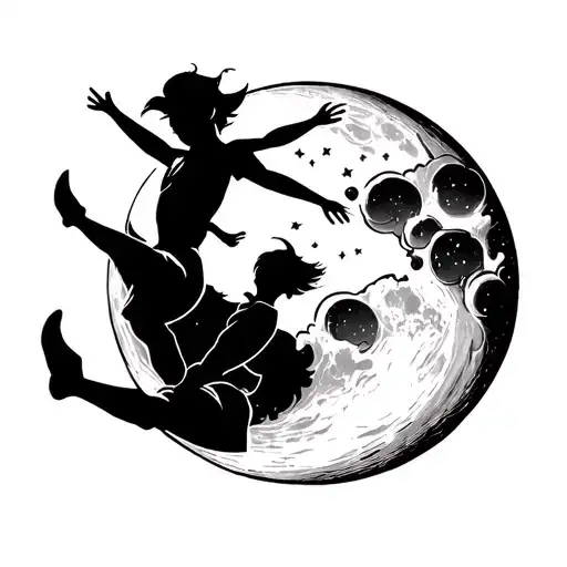 peter pan flying moon surrounded tattoo design idea