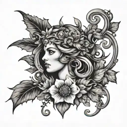 deadly nightshade and goddess atropos tattoo design idea