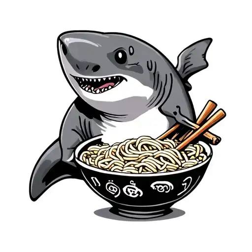 baby shark eating ramen tattoo design idea