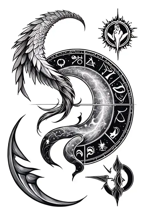 mix of zodiac signs Sagittarius, Virgo, Aries, Cancer tattoo design idea